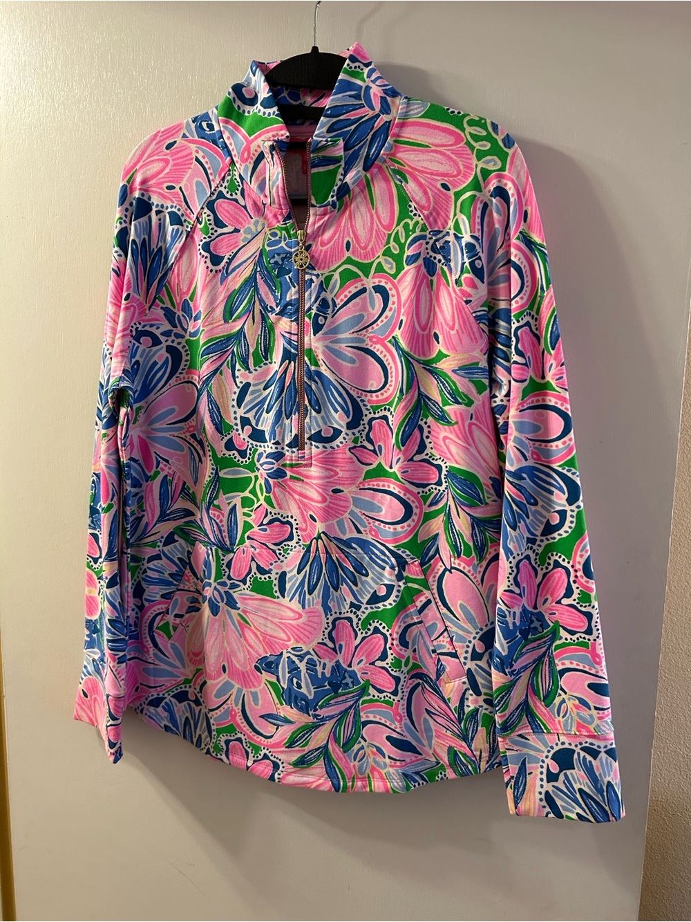 Lilly Pulitzer Pink Blue Green Floral Half-Zip Pullover - Picture 2 of 5